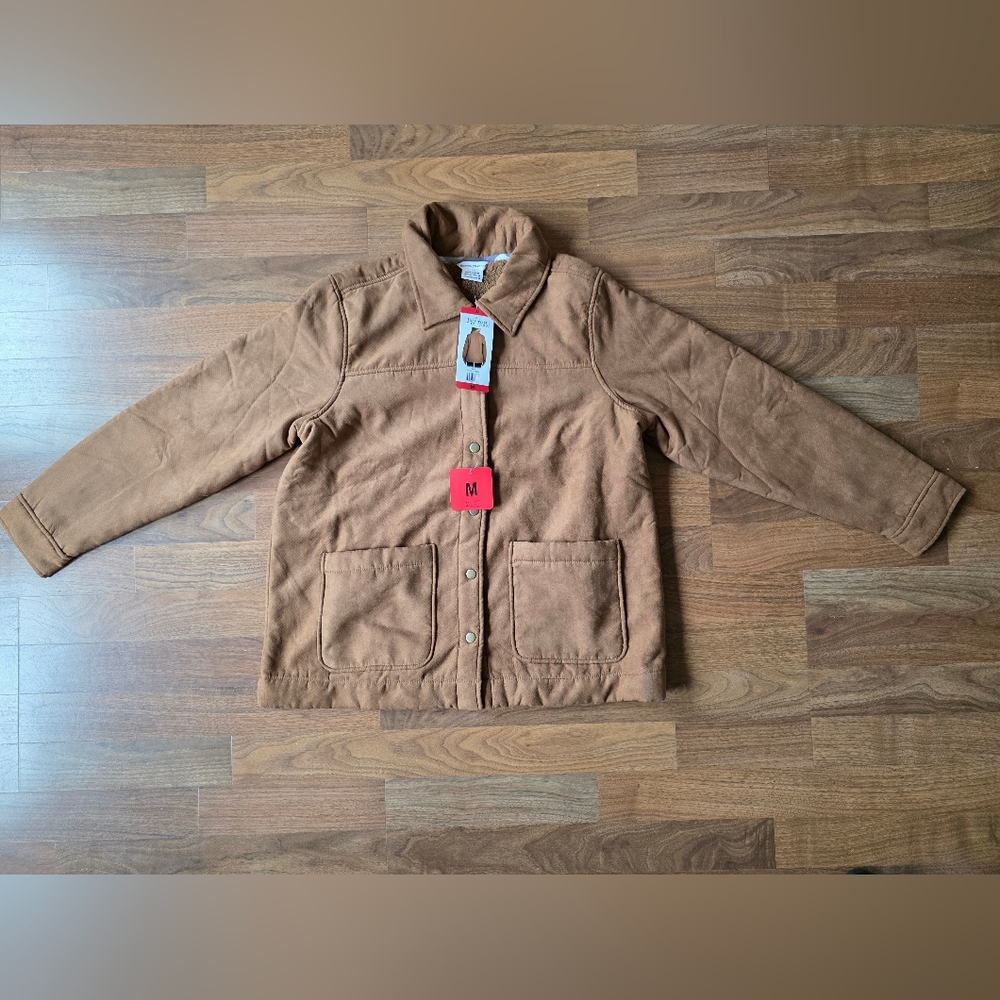 Brown Shirt Jacket with Extra Warm Fuzzy Lining